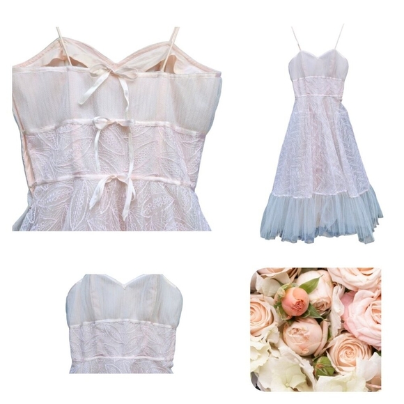 Vintage 1950s Lace & Netting Formal Cocktail Party Dress XXS - Picture 2 of 14